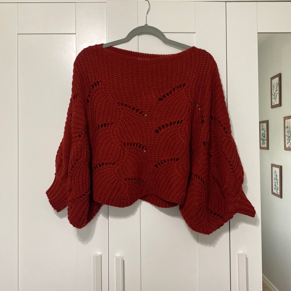 Eloise Rust Red Notched Chunky Crew Sweater Size S